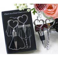 Love Heart Corkscrew Wine Bottle Opener + Wine Stopper Wedding Gift Favors for Guests Bottle Opener Set Wedding Decoration gray