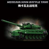 Merkava main battle tank 1023, 4-piston WWII aircraft armor fighter vehicle, LEYI building block toy assembly model gray