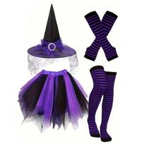 Witches Witch Costume Accessories Witch Hat Tutus Skirt Knee High Socks Halloween Cosplay Costumes for Adults Women black