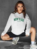 NEW YORK Women's Oversize White Letter Hoodie - Autumn/Winter 2022 Adult M balta
