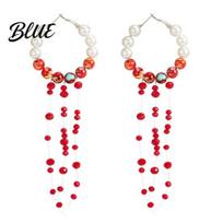 Layered Faux Pearl Necklace Gothic Blood Drop Choker Necklace Red Tassel Mysterious Fashion Jewelry Earrrings Punk Style Vampire for Women B white