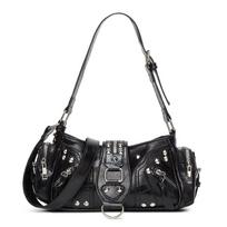 Spicy Girl Leather Motorcycle Crossbody Bag with Rivets - 2025 Fashion juoda