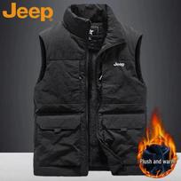 JEEP Men's Fall/Winter Fleece-Lined Stand Collar Vest 4XL juoda