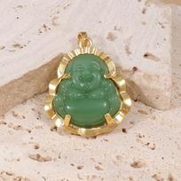 Women's Multi-color Chalcedony Buddha Pendant with Gold-Plated Copper and Diamond Inlay on Clavicle Chain gray