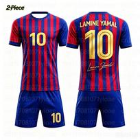 2 dalių rinkinys Yamal #10 Asmenybė Dryžuoti Futbolo Džersiai T-shirt Šeimos Derinimo Rinkinys Kvėpuojantis Specialus Rinkinys Vaikams 150CM red
