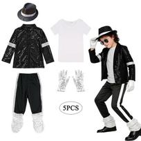 Berniukų Michael Jackson Pop Žvaigždės Helovino Cosplay Kostiumas Karnavalo Scenos Pasirodymo Drabužiai Hip Hop Šokio Apranga 5-6T(120) black