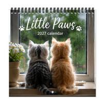 Thick Paper Wall Organizer 2027 Cute Cat Calendar, Little Paws Hanging Planner, Spiral Bound Planner Art Calendar for Lovers, Home Office Decor A gray