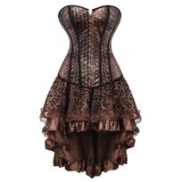 Steampunk Korseto Suknelė Ruda Pirato Kostiumas Moteriškas Sijonas Didelis Dydis Gotikinis Po Krūtine Korsetas Su Sijonu Trijų Dalių Rinkinys L black