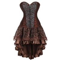 Steampunk Korseto Suknelė Ruda Pirato Kostiumas Moteriškas Sijonas Didelis Dydis Gotikinis Po Krūtine Korsetas Su Sijonu Trijų Dalių Rinkinys M black