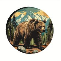 Brown Bear Mountain Forest Spare Tire Cover Durable Vinyl Protector for Truck RV 14inch gray