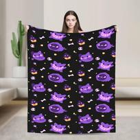 Gengar Violetinis Tankus Raštas Antklodė Pokemonizuotas Lėktuvo Kelionė Flanelinis Mesti Antklodė Sofai Lovai Minkšta Šilta Patalynės Užtiesalas Dovana 150X180CM