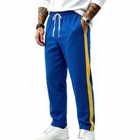 Men's Side Stripe Jogger Pants Elastic Waist Drawstring Casual Sweatpants with Pockets Athletic Sports Trousers L blue