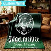 1PC Custom Name Blanket Jager-meister Spirit Drink Flannel blankets Patterns Throw Blanket All-Season Soft Gift for Couch, Bed, Camping, Birthday gift 80cmx120cm gray