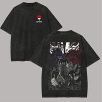 Itachi Sasuke T Shirt Naruto Men Acid Wash Uchiha Brothers Anime Graphic Cotton Streetwear Back Print Sharingan Eye Vintage Tee 4XL black