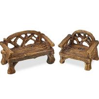 DIY Craft Mini Resin Bench Miniature Park Seat Ornaments Lawn Chairs Set Furniture Figurines 2Pcs