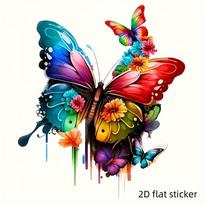 Vibrant Watercolor Butterfly Vinyl Decal Colorful Flower Car Sticker Suitable for Wall Notebook Computers Q07 15cm-Longest side blue