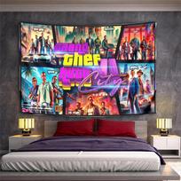 Grand Theft Auto City Worldwide Panels Collage Tapestry Wall Hanging Video Game Poster for Gamer Room Decor 100x150cm(39x59in)