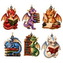 Fantasy Dragon Decoration for Home Bookish Ornament, Book Dragons Christmas Hanging Festive Ornament Fireplace Decoration, Acrylic Gothic Pendant, G