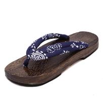 Men's Burned Paulownia Wood Clogs, Round Toe Ancient Style - Trendy Japanese and Chinese Indoor Slippers 43 blue