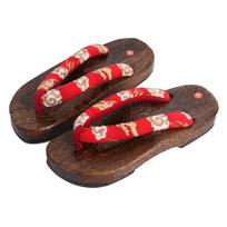 Men's Burned Paulownia Wood Clogs, Round Toe Ancient Style - Trendy Japanese and Chinese Indoor Slippers 40 red