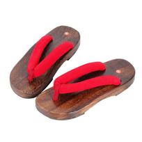 Men's Burned Paulownia Wood Clogs, Round Toe Ancient Style - Trendy Japanese and Chinese Indoor Slippers 39 red