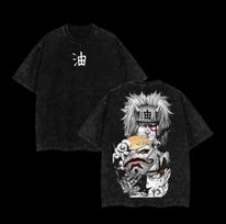 Jiraiya T Shirt Naruto Men Acid Wash Back Print Sage Mode Anime Graphic Cotton Streetwear Sensei Legacy Vintage Bootleg Tee S black