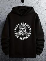 Rage Against The Machine  Graphic Hoodie - Black Skull Mask & Gas Mask Print L white