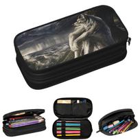 Emo White Wolf Sitting Sad Meme Pencil Cases for Student School Pen Box Pencil Bag Big Capacity Pencil Pouch 21x10.5x5cm gray