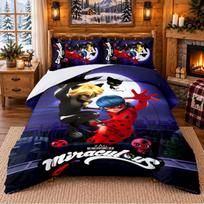 Miraculous Ladybug Pattern Bedding 3Pcs Set Bed Sheet And Pillowcases For Indoor Bedroom 140cmx210cm