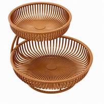 Two-Tier Metal Fruit Rack Modern Countertop Organizer Food-Grade for Dining Area brown