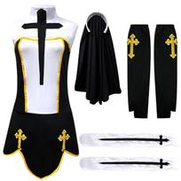 Halloween Nun Costume Role Play Outfit Stage Performance Womens Game Uniform XL white