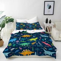 Dinosaur Design Duvet Cover,Reversible Kids Bedding Set for Boys Girls,2 Pcs Soft Breathable Comforter Cover Set and Pillowcases 100×135cm gray