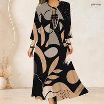 Women Plus Size Printed Two Piece Set Three Quarter Sleeve Cropped Cardigan Sleeveless Tie Neck Long Dress 8XL gray