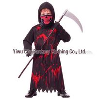 Kids' Grim Reaper Halloween Costume Set with Bloodstained Hooded Robe XL black