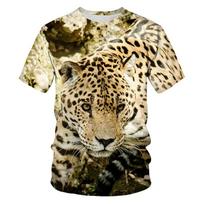 Nauji Gepardo Rašto 3D Laukinių Gyvūnų Leopardų Spaudos Marškinėliai Vyrams Moterims Vasariniai Trumpomis Rankovėmis O-Kaklo Marškinėliai Unisex Gatvės Aprangos Viršus 5XL beige