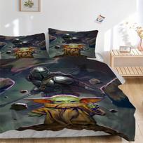 Baby Yoda Mandalorian Print 3Pcs Bedding Setduvet Cover With 2 Bedropillowcase Home Birthday Gift 135cmx200cm black