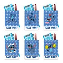 Cute Stitch Passport Holder PU Leather Travel Passport Cover Cartoon Print Multi-Function Document Organizer 6pcs