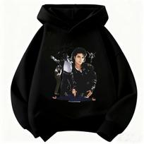 Michael Jackson grafinis spaudinys vaikiškas džemperis su gobtuvu – Kasdienis, laisvas, šiltas rudens/žiemos lauko viršutinis drabužis berniukams ir mergaitėms 150