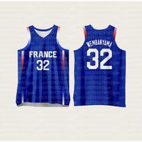 Basketball Jerseys France 34 WEMBANYAMA Jersey Sewing  Cheap High Quality Outdoor Sportswear Light Blue FamilyMatching 4XL