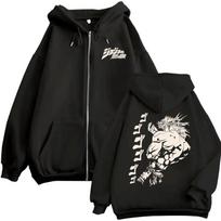 Anime JoJo's Bizarre Adventure Graphic Zipper Hoodie Dio Brando Zip Up Jacket Men Women Casual Cotton Retro Zip Up Sweatshirt 2XL juoda