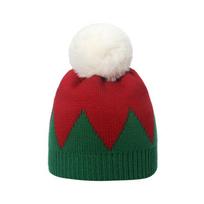 Christmas Knit Beanie Hat with Pom Pom, Warm Winter Colorblock Santa Hat for Men Women, Holiday Party Ski Cap M（56-58cm） red