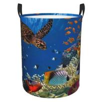 Decorative Fabric Laundry Basket with Carry Handles, Folding Polyester Hamper for Closet Blanket and Towel Storage