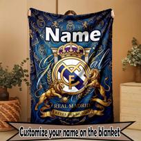 Custom Name Personalized Real Madrid CF Print Blanket, Home Decor, Bedroom, Sofa, Camping, Couch, Gifts for Birthday Christmas 80cmx120cm