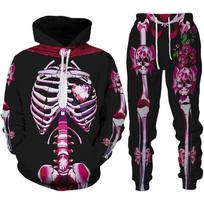 New Skull Skeleton 3D Printed Hoodie + Pants Suit Men Women 2 Pcs Sportwear Tracksuit Set Autumn Jogging Pants 2Pcs Sets 3XL gray