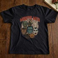 Monster Mash Graphic T-Shirt Frankenstein Dracula Wolfman Halloween Tee S-5XL XL black
