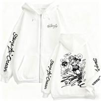 Anime Jojo Bizarre Adventure Jolyne Cujoh Merch Zipper Hoodie Men Women Cartoon Manga Zip Up Jacket Cosplay Oversized Streetwear 140 white