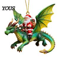 Christmas Tree Hanging Ornament Santa Claus Dragon Rider Ornament, 2D Acrylic Red Resin Pendant with Flying Decorations for Home Parties Decor Unique D