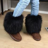 Hairy Boots Ladies Spice Girls Niche Hairy Boots Thick-soled Non-slip Medium Tube Faux Fur Snow Boots 43 juoda