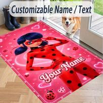 Custom Text Miraculous Ladybug Pattern Floor Rug Soft Indoor Carpet Mat Living Room Bedroom 40cmx60cm red