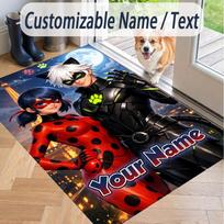 Custom Text Miraculous Ladybug Pattern Floor Rug Soft Indoor Carpet Mat Living Room Bedroom 40cmx60cm